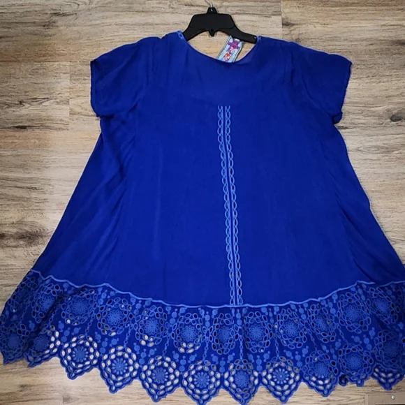 Johnny Was Kaylyn Cobalt Blue Eyelet A-line Tunic Size Small Oversized - Picture 2 of 7